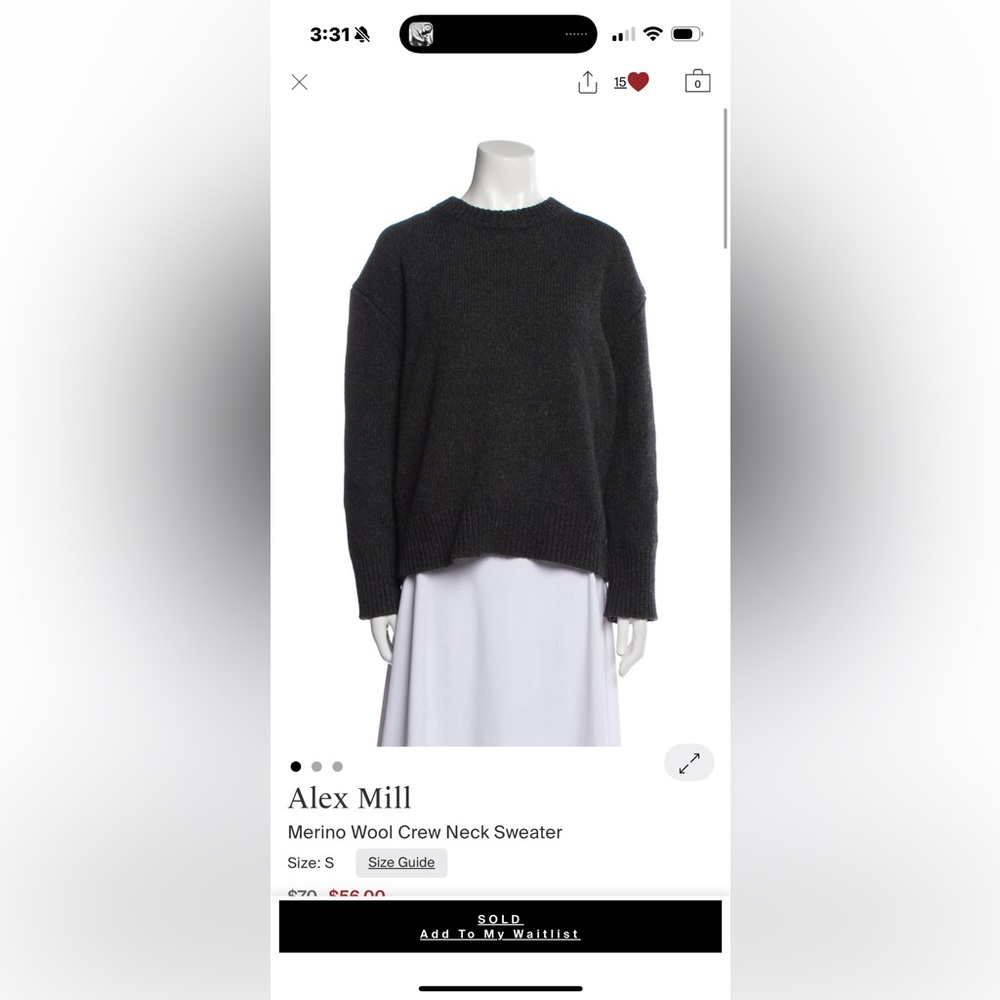 Alex Mill Black Merino Wool Crew Neck Sweater